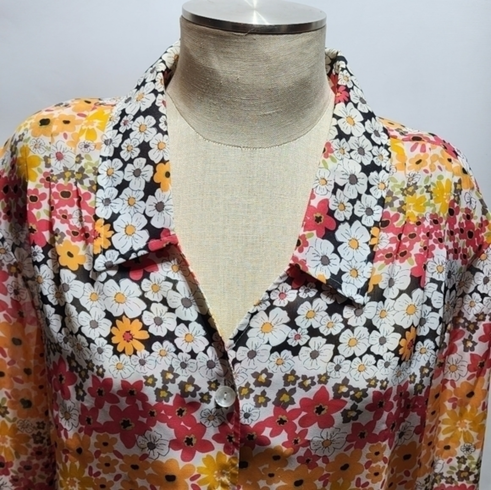 Vintage Blair Multi Color Floral Button Down‎ Shirt XL